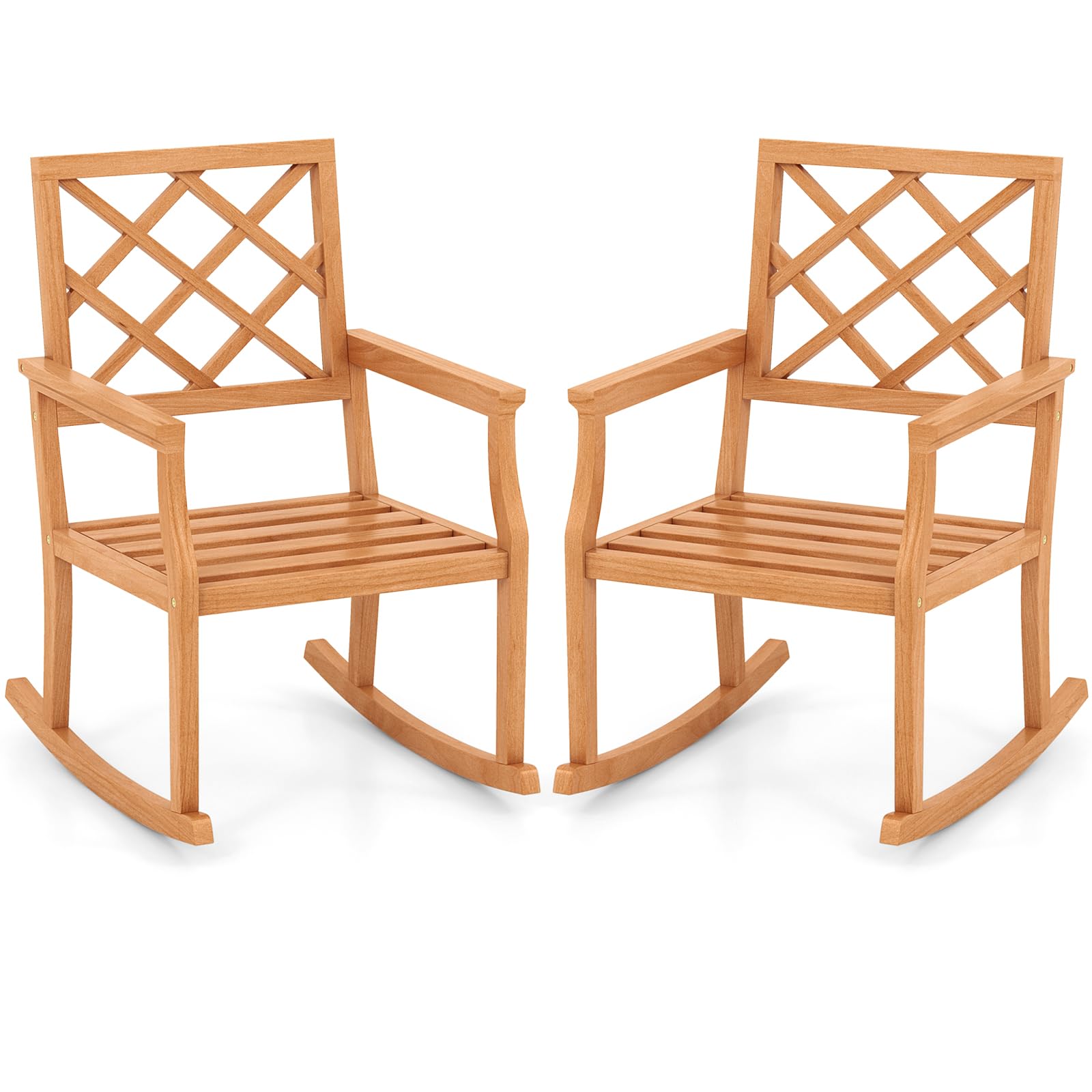 Tangkula Teak Wood Rocking Chair, Oversized Porch Rocker with Backrest and Slatted Seat(1/2, 30 x 23 x 35 Inch)